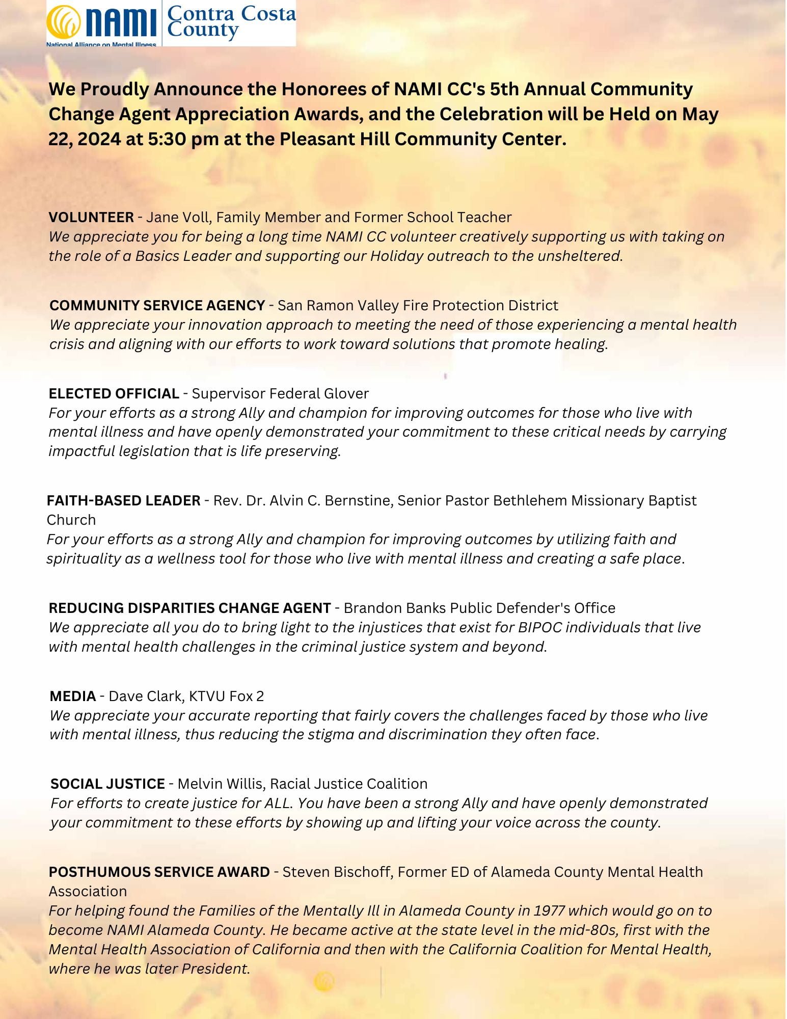 Change Agents Flyer with Honorees