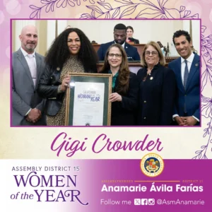 Gigi Crowder in an honory picture frame for woman of the year 2025, district 15.