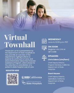 NAMI CA's flyer for virtual town hall. Details are provided in text.