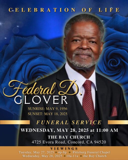 Flyer for the celebration of life for Contra Costa County's past supervisor, Federal D. Glover